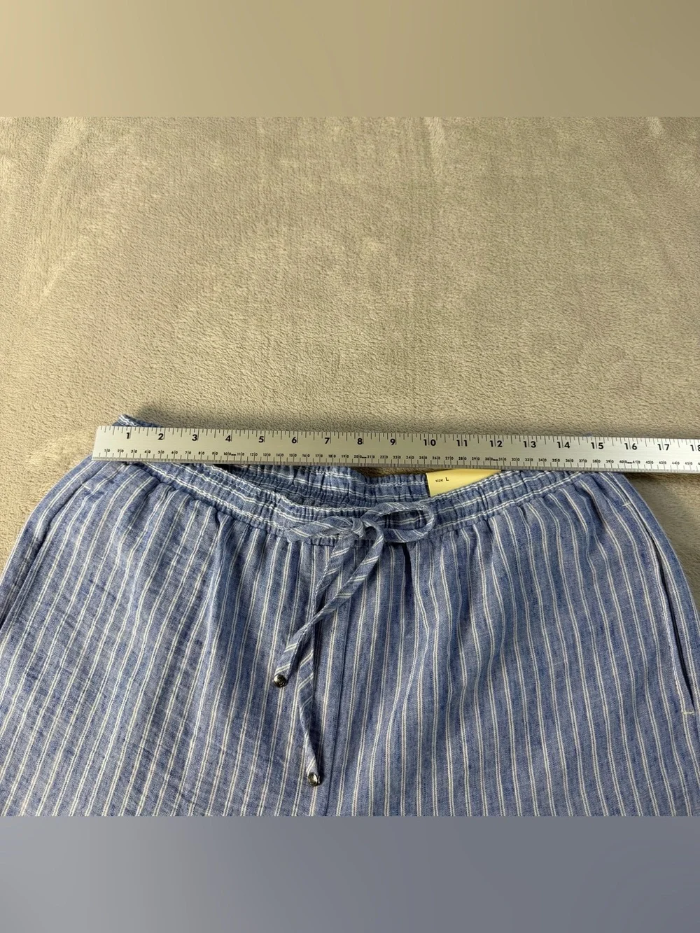 Max Studio London Womens Wide Leg Trousers L Blue White Striped Drawstring